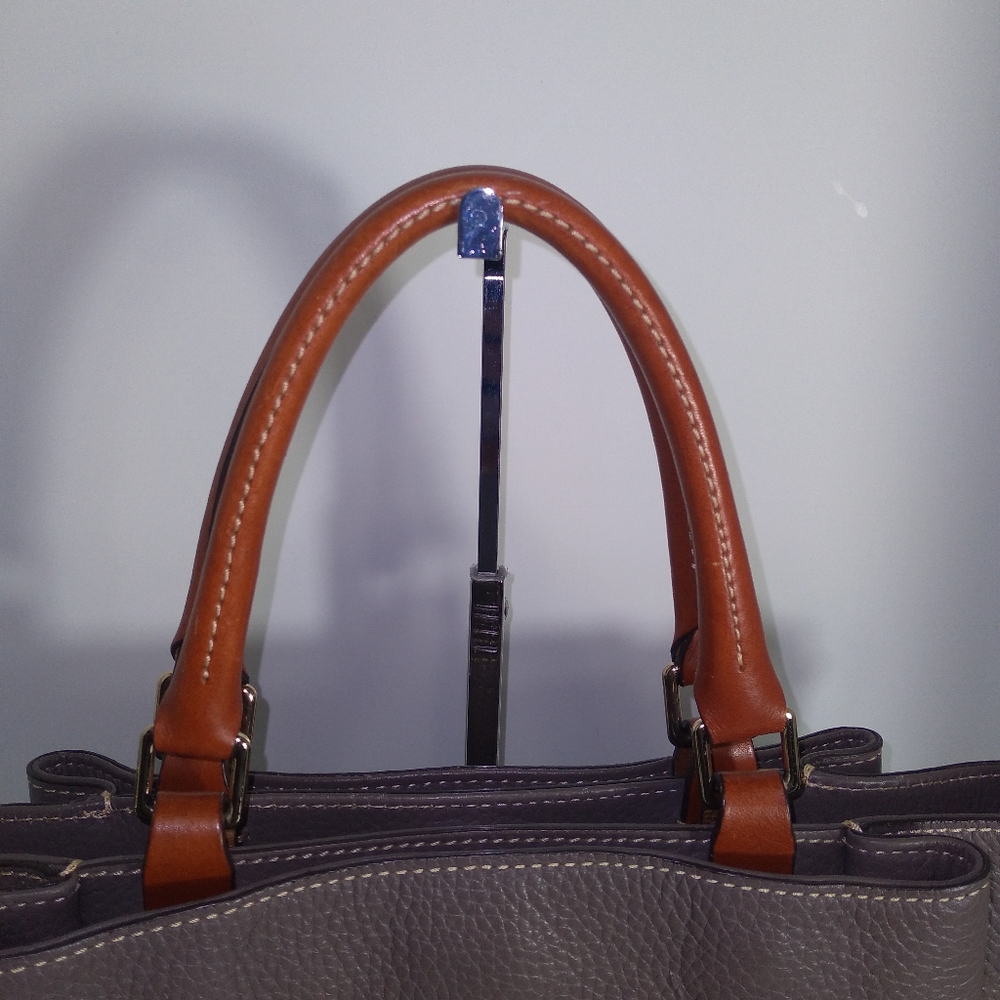 Authentic Dooney & Bourke Brenna Pebble Grain Grey & Brown Leather  Satchel - Picture 7 of 16